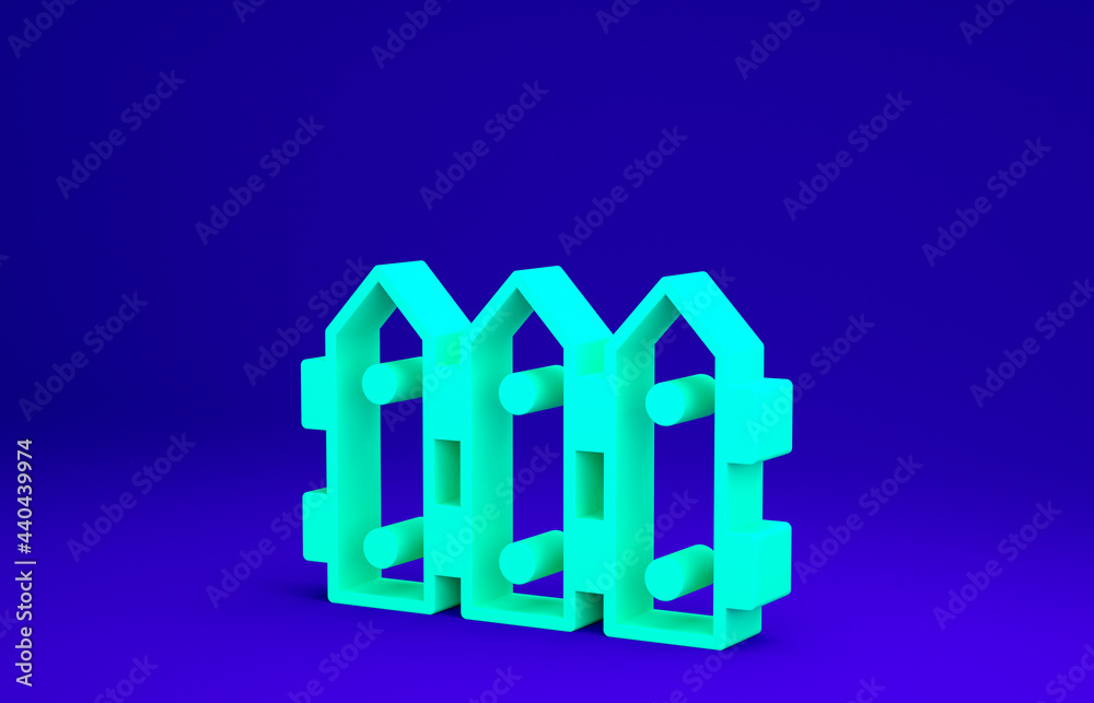 Green Garden fence wooden icon isolated on blue background. Minimalism concept. 3d illustration 3D render Green Garden fence wooden icon isolated on blue background. Minimalism concept. 3d illustration 3D render