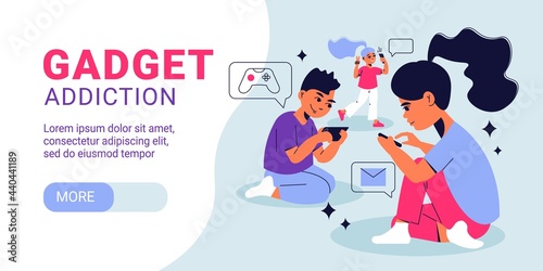 Children Gadget Addiction Horizontal Banner