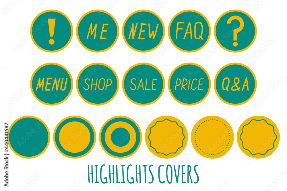 Set of highlight story covers template. Hand drawn text. Round logo, sticker, label, cover for social media stories, online shop. Flat style. Set of highlight story covers template. Hand drawn text. Round logo, sticker, label, cover for social media stories, online shop. Flat style.