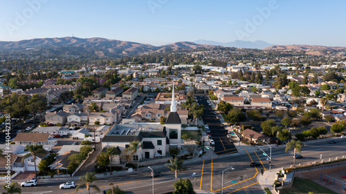 Sunset aerial view of the downtown urban core of Brea, California, USA. photo