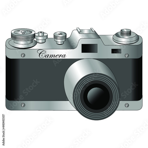 Monochrome old camera. Vector illustration isolated on white background