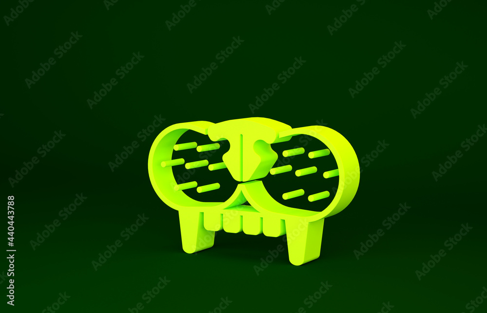 Yellow Cat tooth icon isolated on green background. Minimalism concept. 3d illustration 3D render Yellow Cat tooth icon isolated on green background. Minimalism concept. 3d illustration 3D render