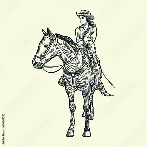 Vintage Hand drawing cowgirl