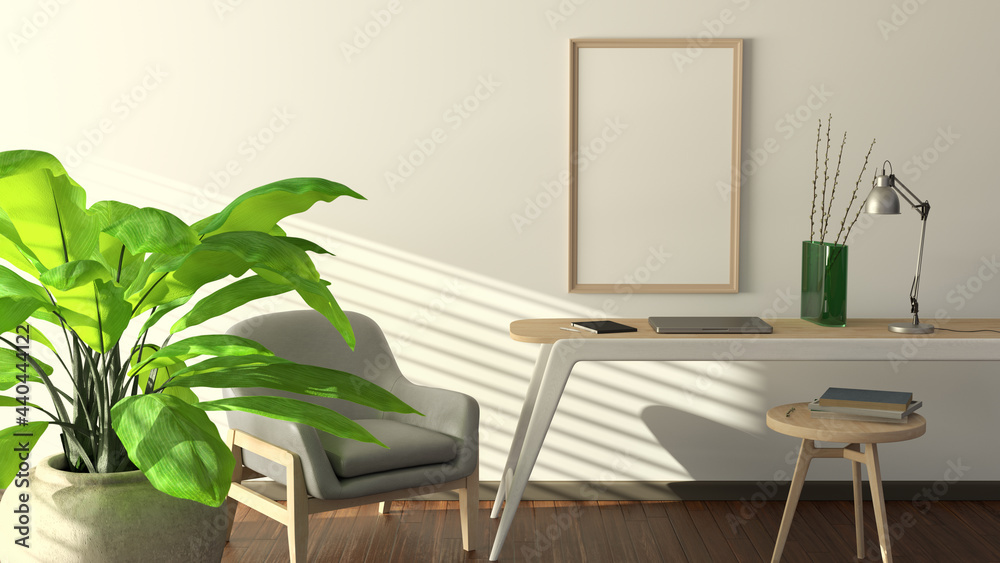 Vertical poster frame mock up on the white wall Vertical poster frame mock up on the white wall