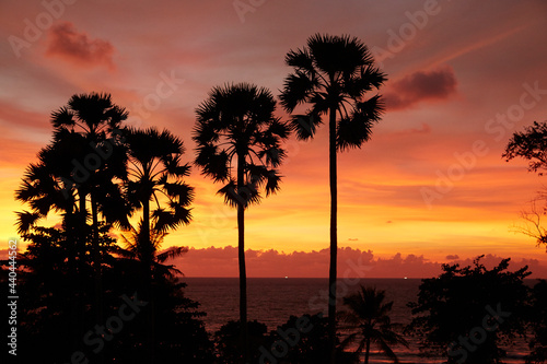 Sunset and silhouette at Phuket beach.
