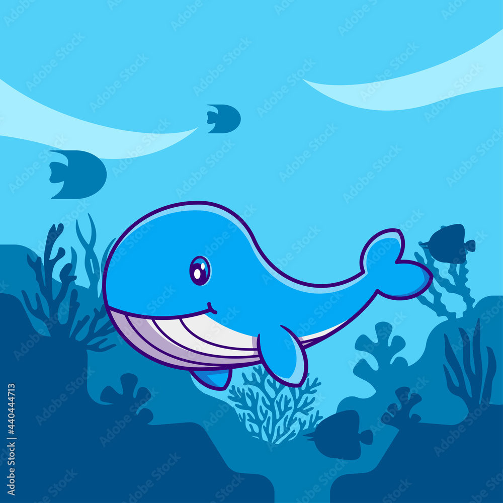 Obraz premium Cute Blue Whale Vector Cartoon Illustrations for World Ocean Day