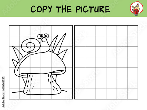 Mushroom, snail. Copy the picture. Coloring book