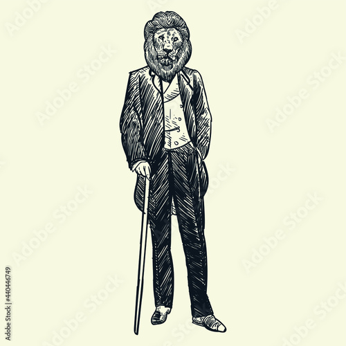 Vintage hand drawing lion mobster