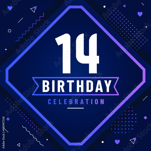 14 years birthday greetings card, 14 birthday celebration background free vector.