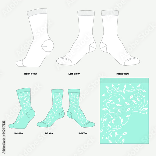 vector illustration of female blue socks with white floral ornament