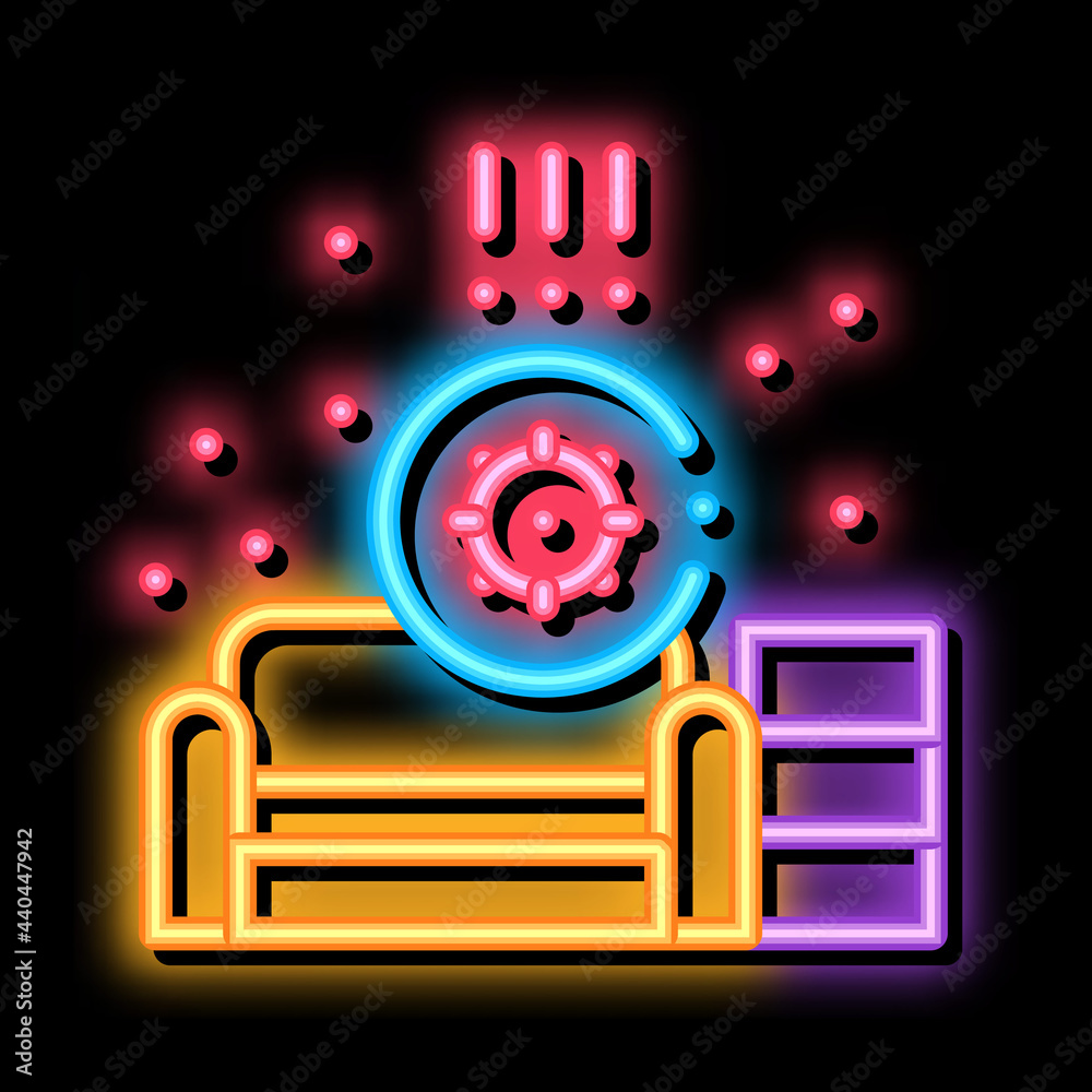 Obraz premium identification of sanitary problems in living room neon light sign vector. Glowing bright icon identification of sanitary problems in living room sign. transparent symbol illustration
