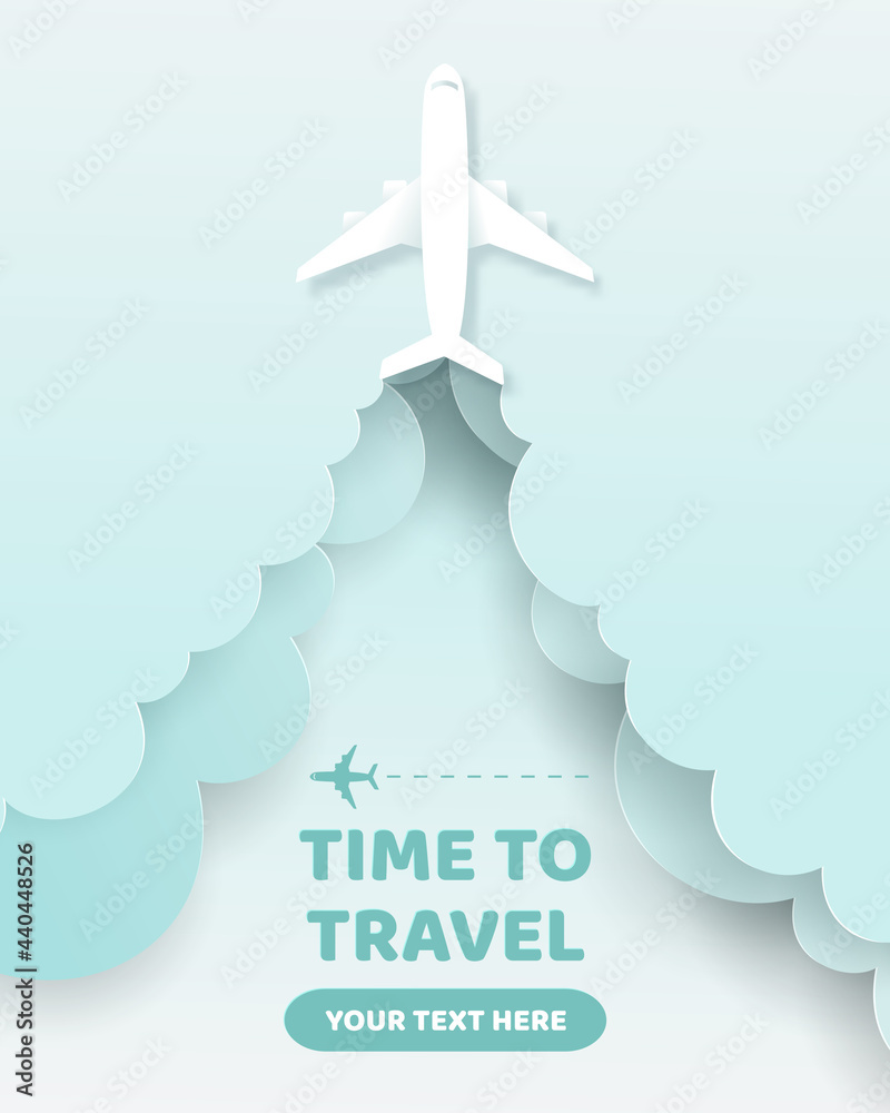 Vector digital craft of Travel banner, Time to travel concept.