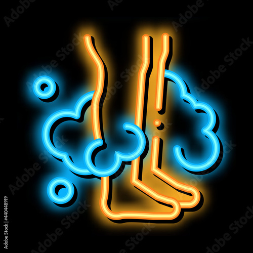 wash feet with soapy foam neon light sign vector. Glowing bright icon wash feet with soapy foam sign. transparent symbol illustration