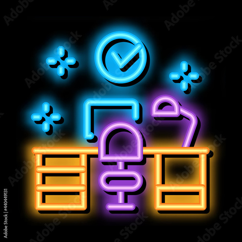 clean working room neon light sign vector. Glowing bright icon clean working room sign. transparent symbol illustration