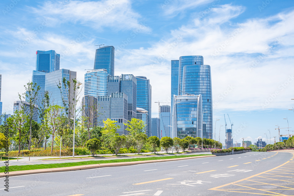 CBD building and road surface in Qianhai, Shenzhen, China