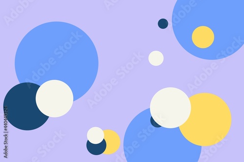 set of circles of blue yellow and white colors on purple background hand drawn digital illustration photo