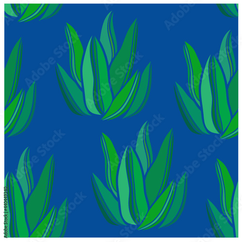 Seamless pattern of green outline Agave succulent plants vector illustration on the blue background