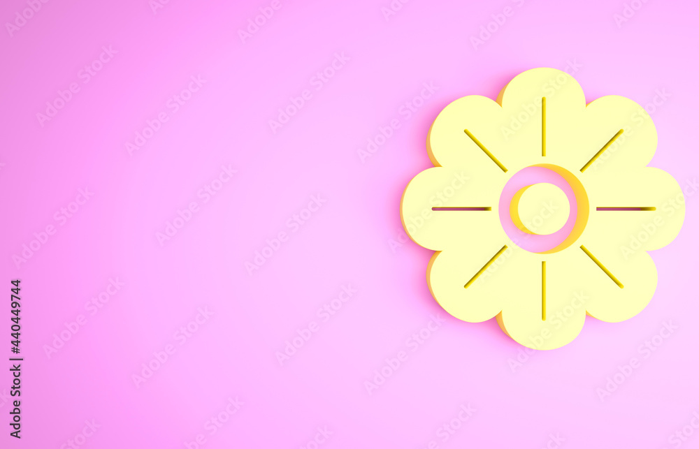 Yellow Flower icon isolated on pink background. Minimalism concept. 3d illustration 3D render Yellow Flower icon isolated on pink background. Minimalism concept. 3d illustration 3D render