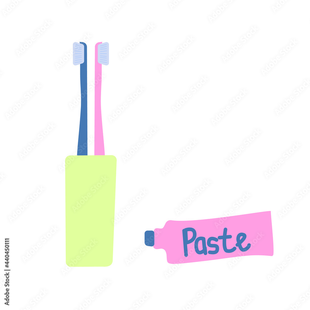 Set of toothbrushes in glass and toothpaste. Hand drawn dental cleaning tools. Doodle clip arts isolated on white background. Cartoon vector illustration for pattern, wrapping, brochure, flyer, poster Set of toothbrushes in glass and toothpaste. Hand drawn dental cleaning tools. Doodle clip arts isolated on white background. Cartoon vector illustration for pattern, wrapping, brochure, flyer, poster