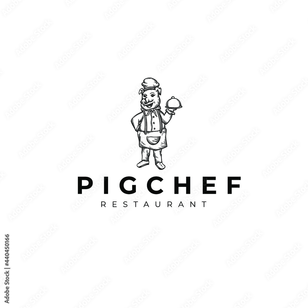 Mascot Chef Pig Restaurant Drawing Logo Vector Illustration Template Icon 
