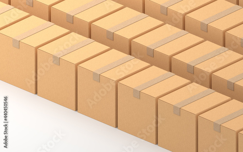 Cartons stacked together  factory warehouse  3d rendering.