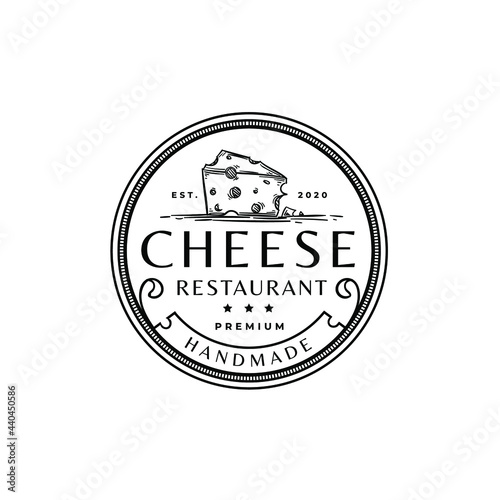 Vintage Cheese Rustic Retro Round Logo Vector Illustration Template Icon
