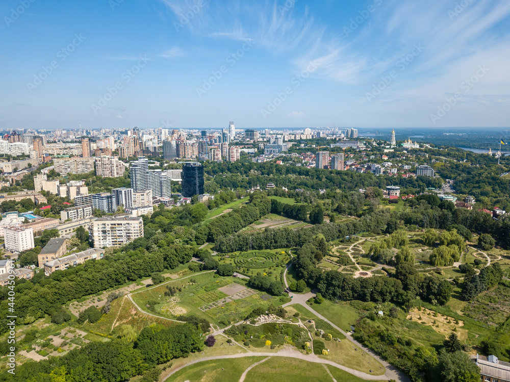 Green park in Kiev. Aerial drone view.