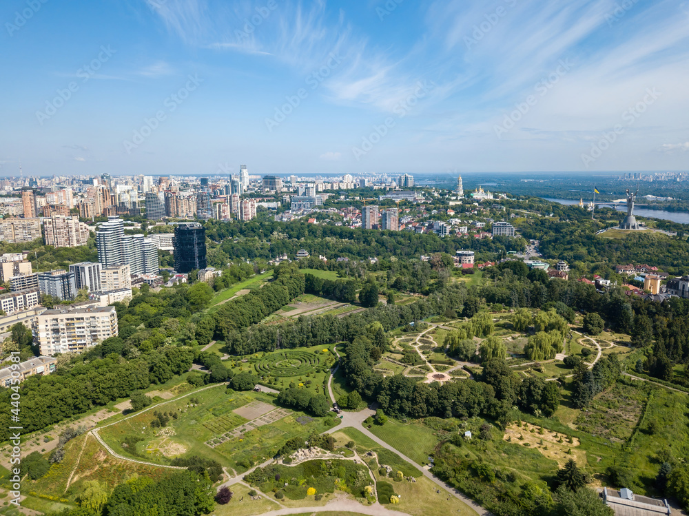 Green park in Kiev. Aerial drone view.
