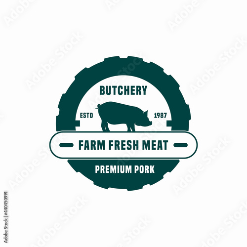 butchery pig logo emblem design template vector