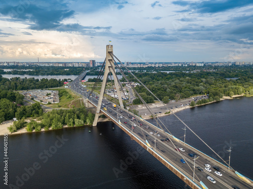 North bridge in Kiev. Aerial drone view.