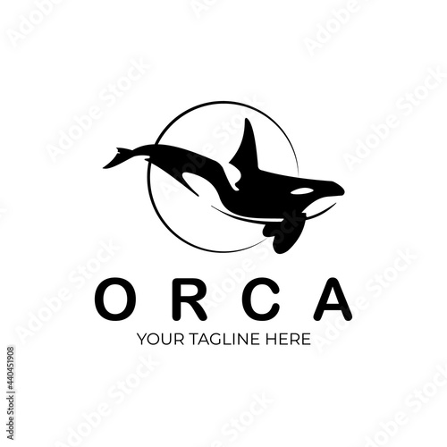 Orca Whale logo vector illustration design, Sea Black and White logo