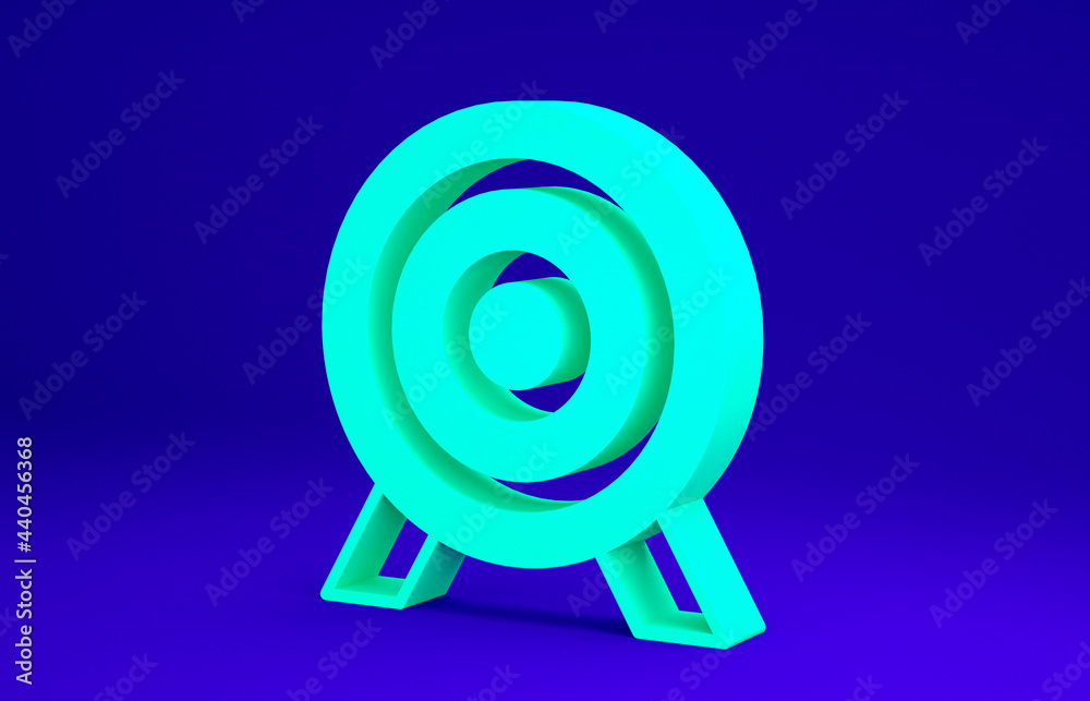 Green Target financial goal concept icon isolated on blue background. Symbolic goals achievement, success. Minimalism concept. 3d illustration 3D render Green Target financial goal concept icon isolated on blue background. Symbolic goals achievement, success. Minimalism concept. 3d illustration 3D render