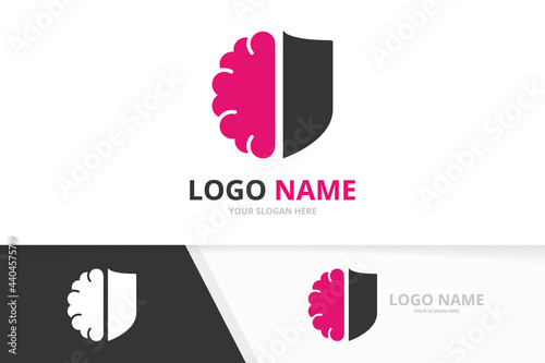 Vector shield and brain logo combination. Security education logotype design template.