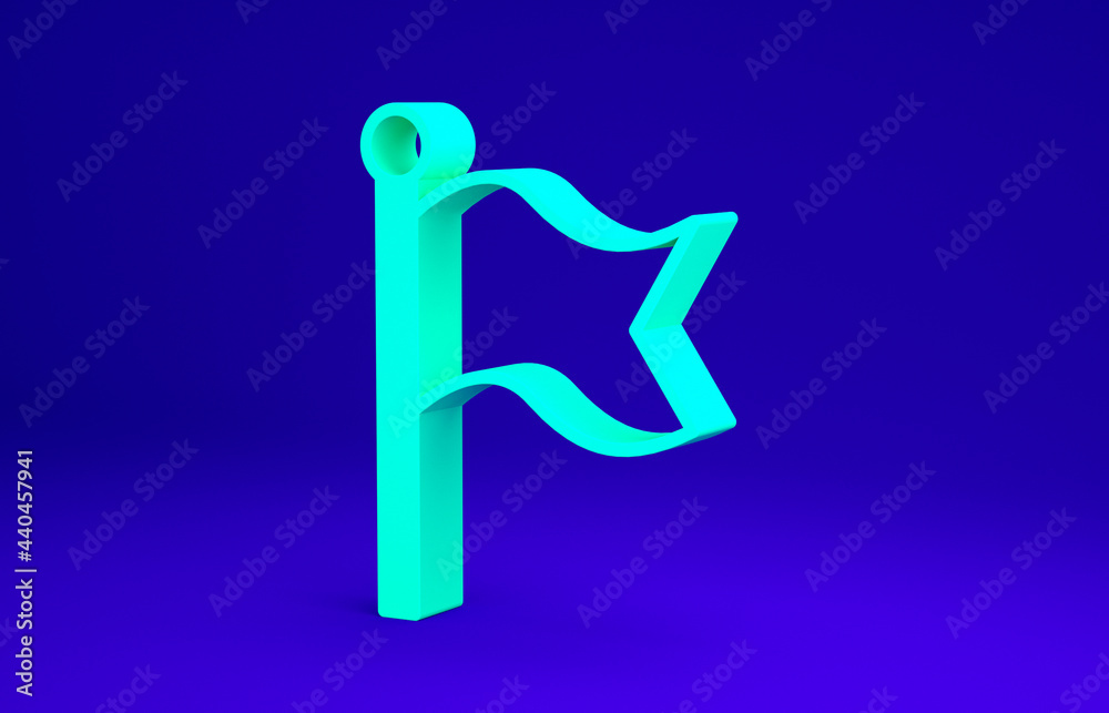 Green Flag icon isolated on blue background. Victory, winning and conquer adversity concept. Minimalism concept. 3d illustration 3D render Green Flag icon isolated on blue background. Victory, winning and conquer adversity concept. Minimalism concept. 3d illustration 3D render