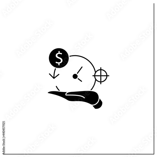 Asset management glyph icon. Accurate amortization rates. Expensing cost process. Calculation loan payment amount. Business concept.Filled flat sign. Isolated silhouette vector illustration