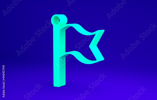 Green Flag icon isolated on blue background. Victory, winning and conquer adversity concept. Minimalism concept. 3d illustration 3D render
