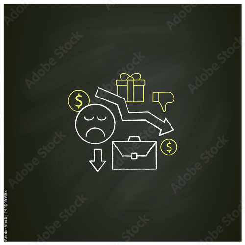 Motivation chalk icon. Reduce work motivation. Work trouble. Unhappy workers. Efficiency decline.Universal basic income concept. Isolated vector illustration on chalkboard
