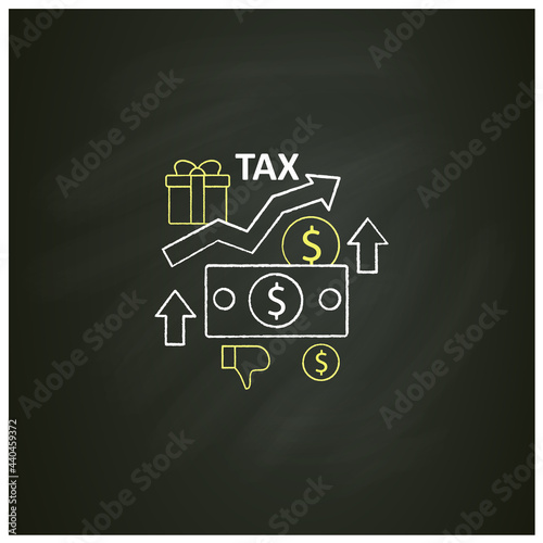 Higher taxes chalk icon. Higher percentage. Tax fee growth.Universal basic income concept.Isolated vector illustration on chalkboard