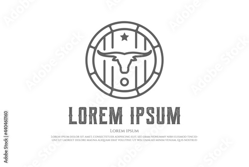 Simple Vintage Bull Bison Longhorn with Beer Barrel Logo Design Vector