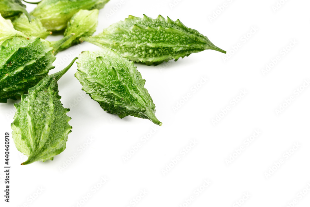 Balsam apple, Bitter cucumber, Bitter gourd, Balsam pear (momordica charantia) isolated on white background. Balsam apple, Bitter cucumber, Bitter gourd, Balsam pear (momordica charantia) isolated on white background.