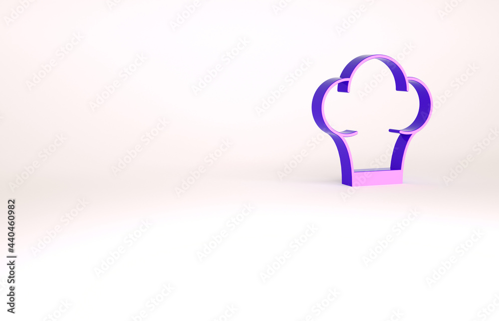 Purple Chef hat icon isolated on white background. Cooking symbol. Cooks hat. Minimalism concept. 3d illustration 3D render Purple Chef hat icon isolated on white background. Cooking symbol. Cooks hat. Minimalism concept. 3d illustration 3D render