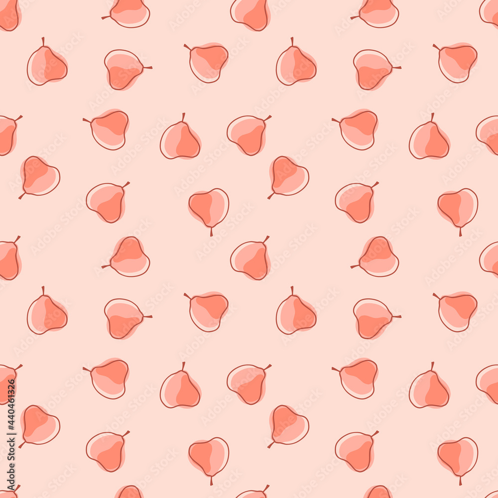 Food seamless pattern with little random decorative pear silhouettes. Pink colored organic ornament. Food seamless pattern with little random decorative pear silhouettes. Pink colored organic ornament.