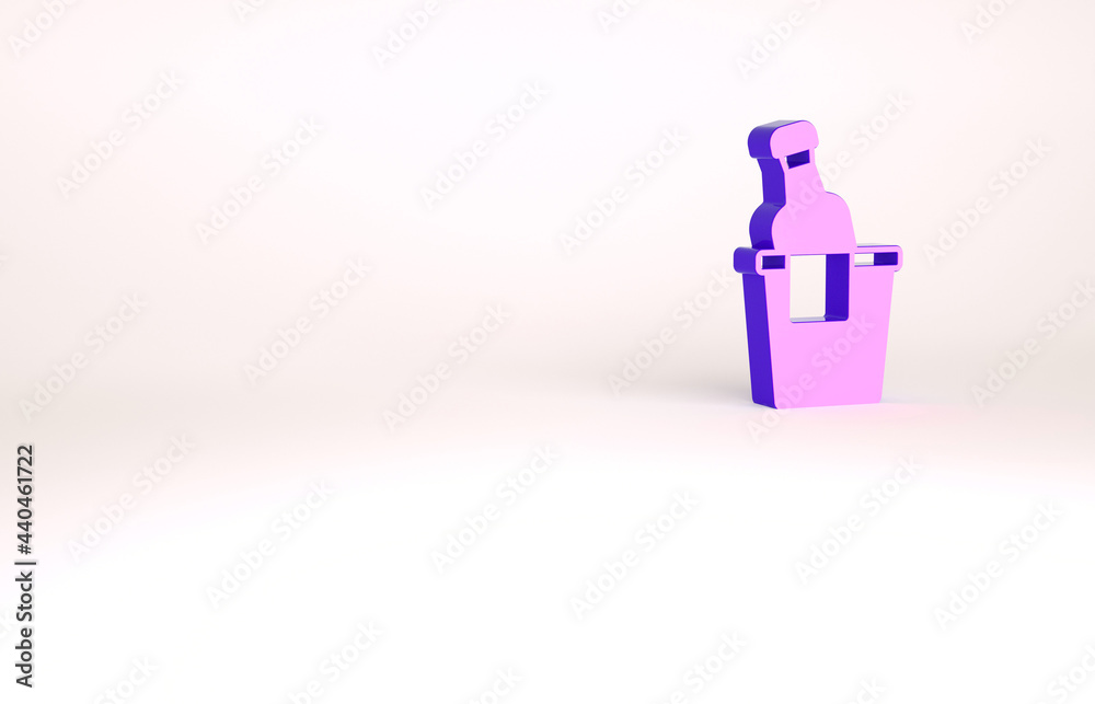 Purple Bottle of champagne in an ice bucket icon isolated on white background. Minimalism concept. 3d illustration 3D render Purple Bottle of champagne in an ice bucket icon isolated on white background. Minimalism concept. 3d illustration 3D render