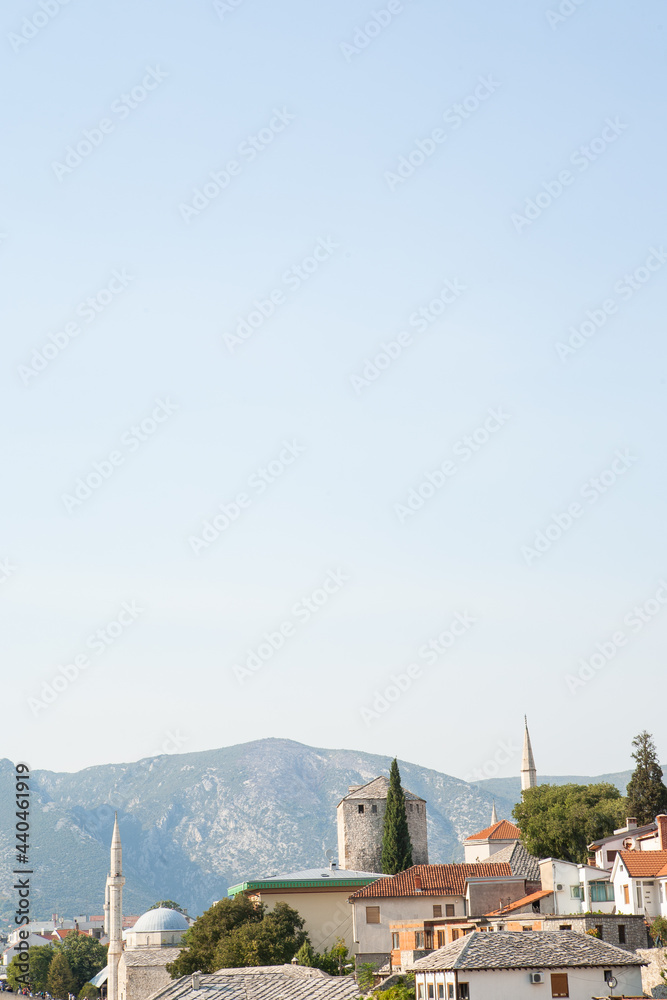 Cityscape of Mostar, Bosnia and Herzegovina. Architecture travel background