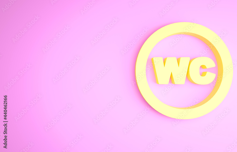 Yellow Toilet icon isolated on pink background. WC sign. Washroom. Minimalism concept. 3d illustration 3D render