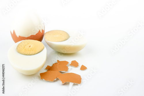 hard boiled chicken egg isolated on white background.Nutrition concept photo