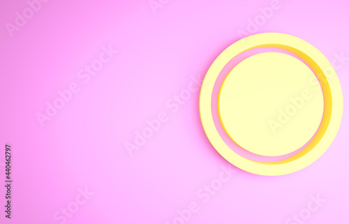 Yellow Plate icon isolated on pink background. Cutlery symbol. Restaurant sign. Minimalism concept. 3d illustration 3D render
