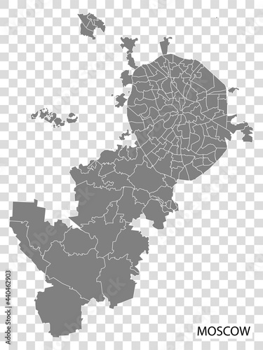 High Quality map of  Moscow is a capital in  Russia, with borders of the regions. Map of Moscow for your web site design, app, UI. EPS10.