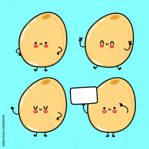 Funny cute happy millet characters bundle set. Vector kawaii line cartoon style illustration. Cute millet mascot character collection