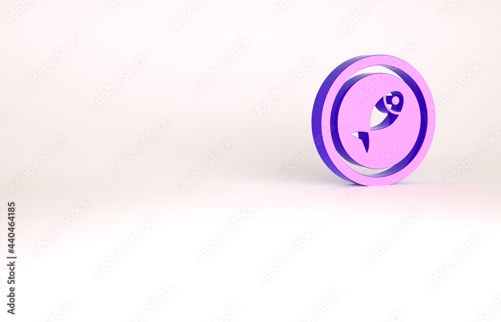 Purple Served fish on a plate icon isolated on white background. Minimalism concept. 3d illustration 3D render Purple Served fish on a plate icon isolated on white background. Minimalism concept. 3d illustration 3D render